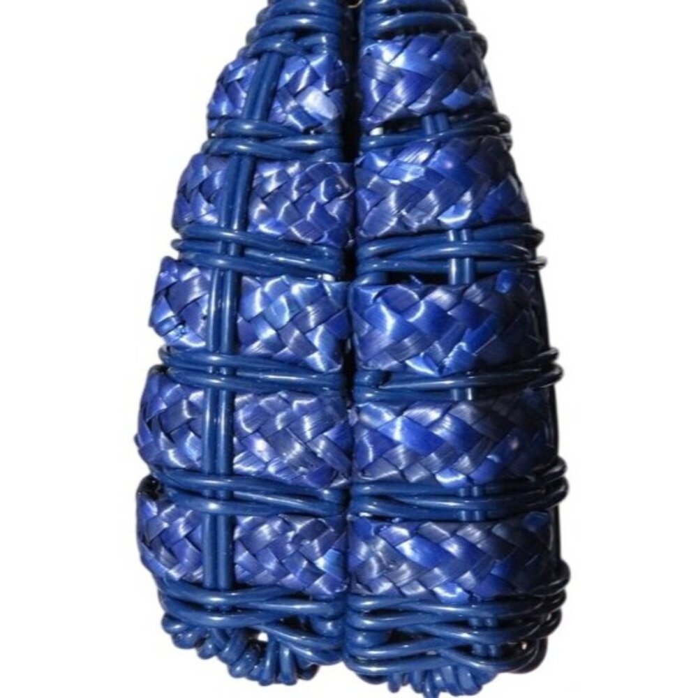 Basket Weave Handbag Cobalt Sapphire Blue & Gold Hardware Chain Crossbody Clutch - Picture 4 of 13